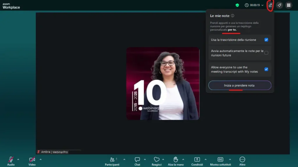 Come attivare my notes su Zoom